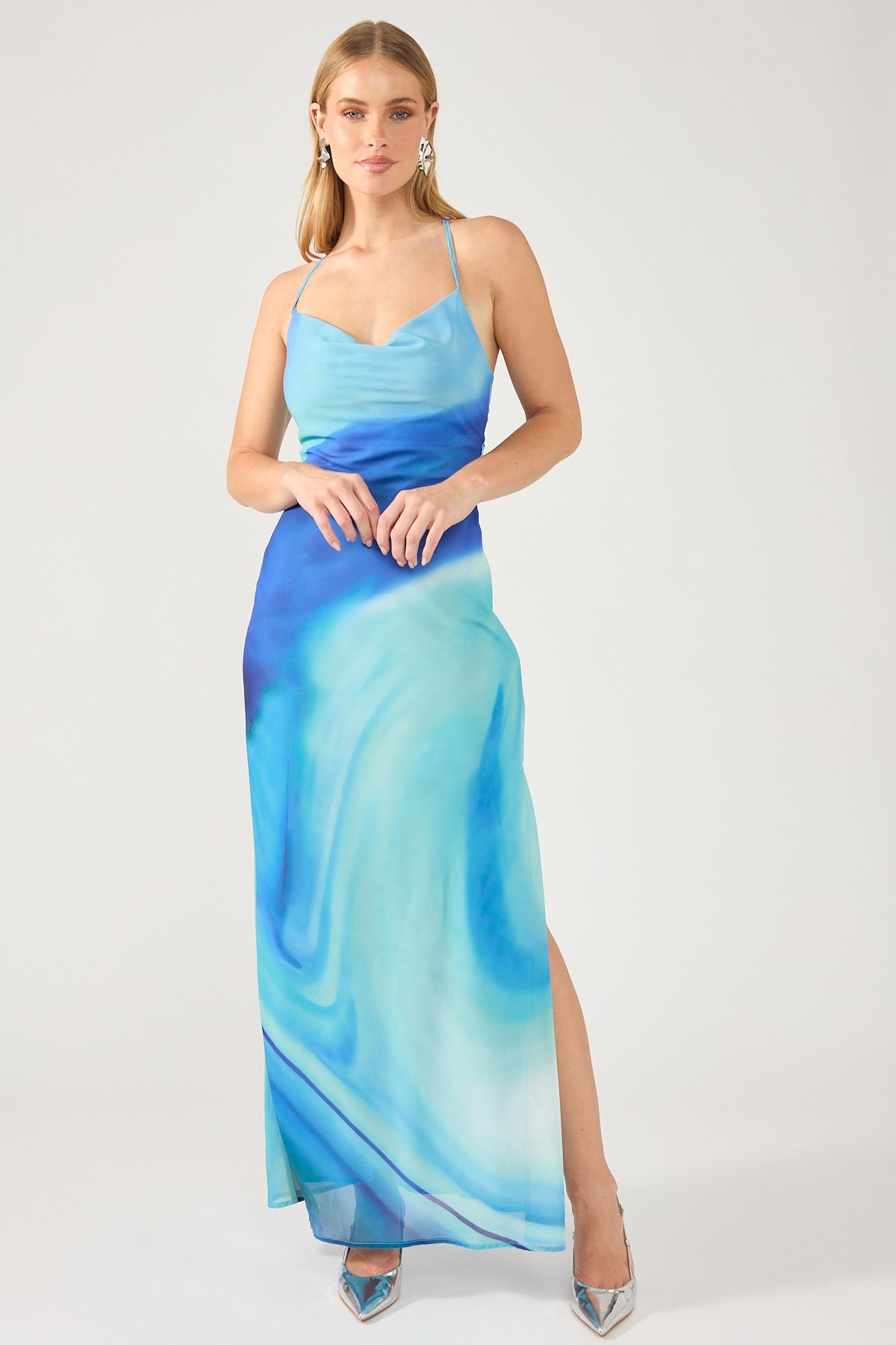 Stella™ - Robe Longue Recyclée Nixie - Imprimé Bleu Parfaitement Unique