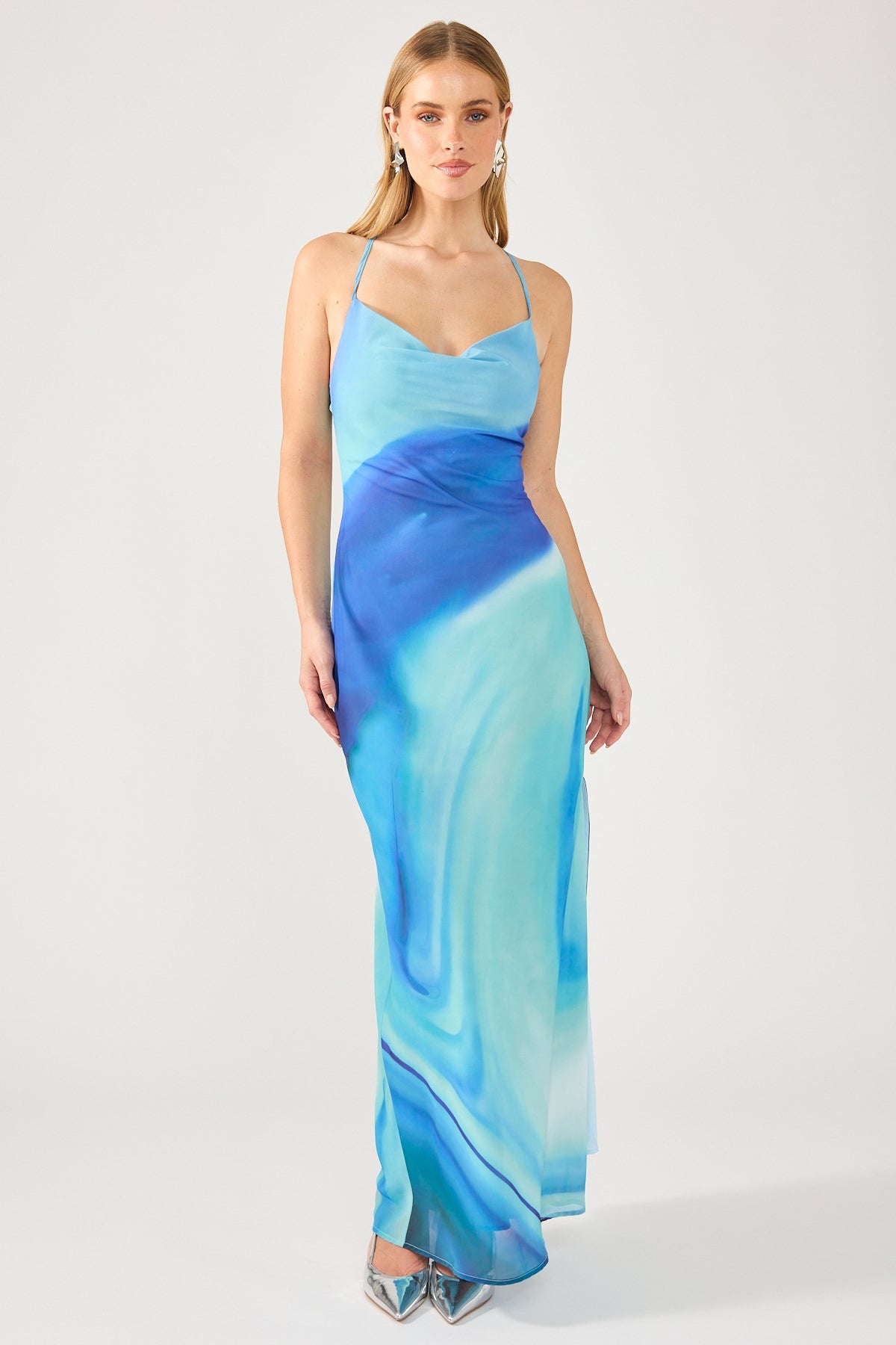Stella™ - Robe Longue Recyclée Nixie - Imprimé Bleu Parfaitement Unique