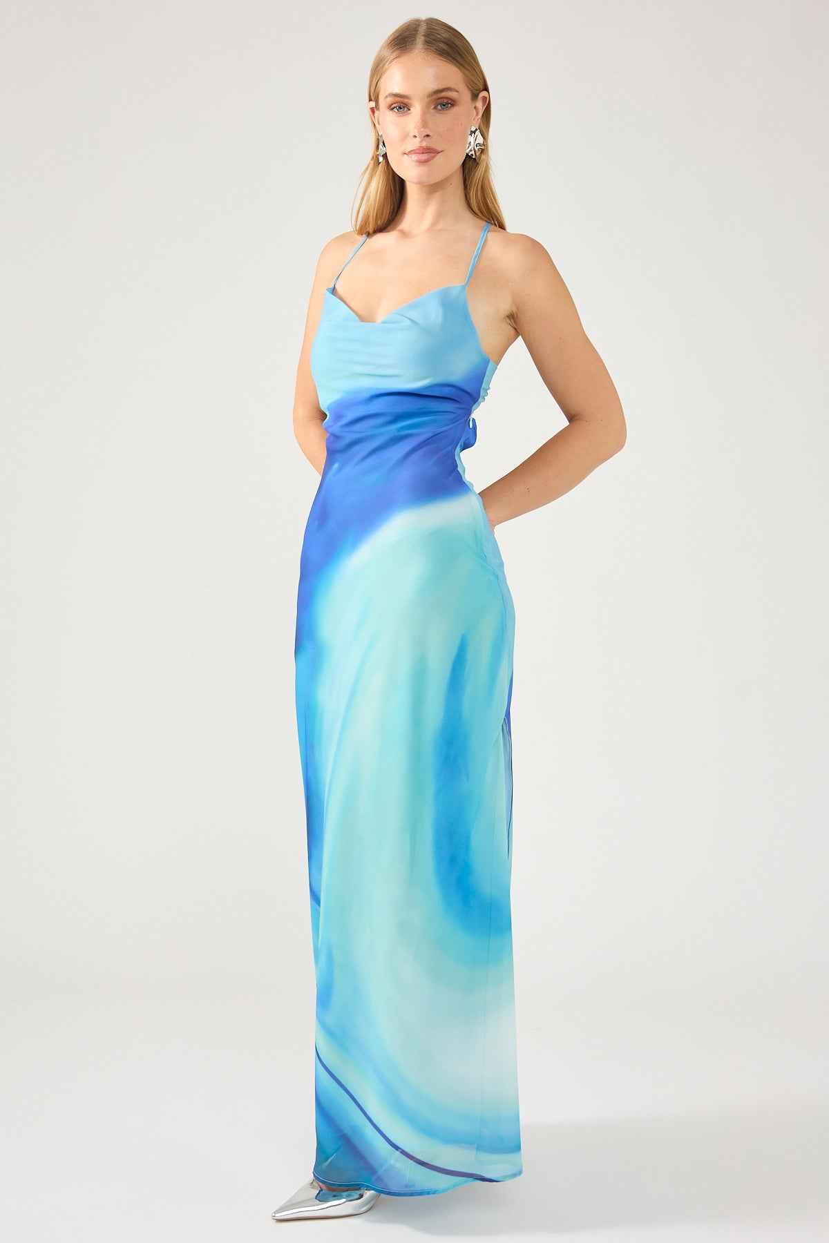 Stella™ - Robe Longue Recyclée Nixie - Imprimé Bleu Parfaitement Unique