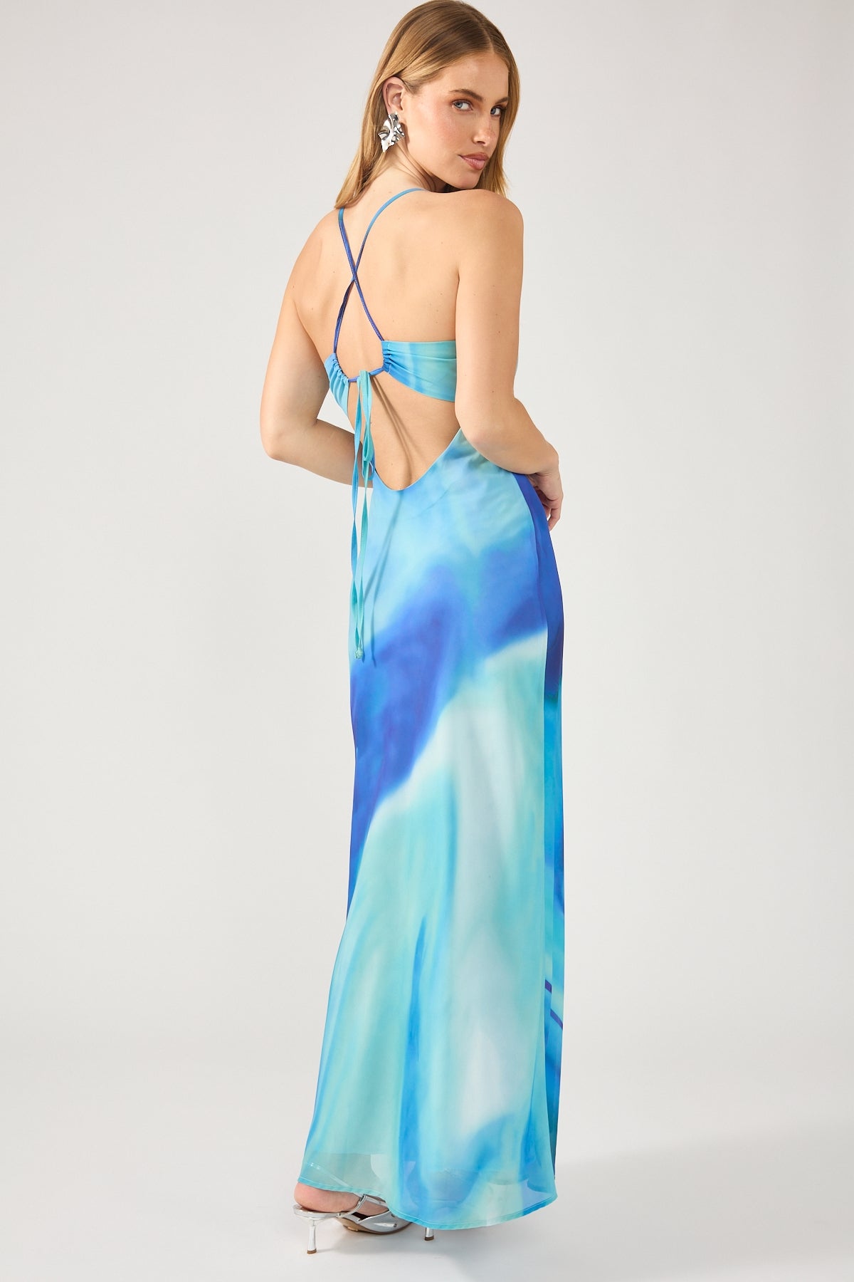 Stella™ - Robe Longue Recyclée Nixie - Imprimé Bleu Parfaitement Unique
